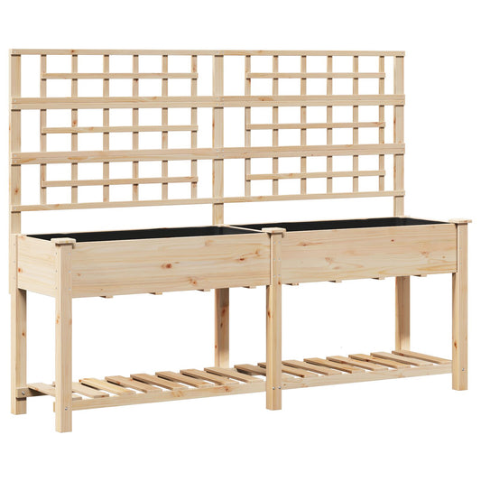 Utendørs Blomsterkasse Plantekasse Tre med Spalje og Hylle 203x53x152 cm Massivt Furu