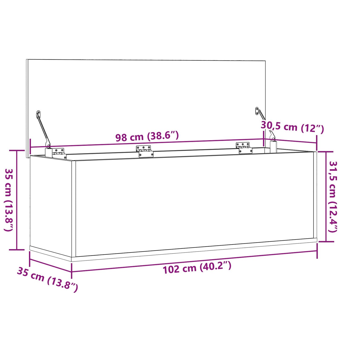 Oppbevaringskiste i Svart Eik 102x35x35 cm
