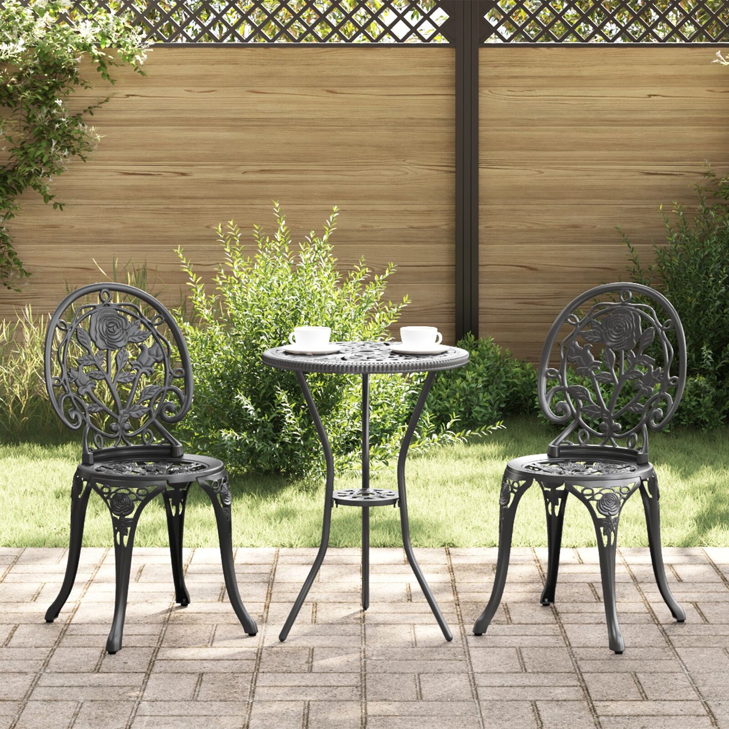 Cafésett Bistrogruppe Metall 03 deler svart støpt aluminium
