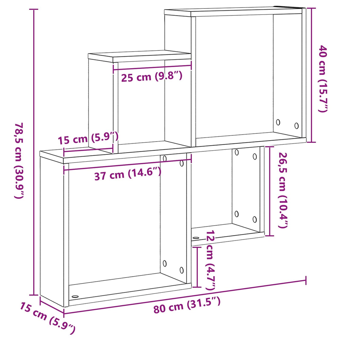 Veggskap i svart eik 80x15x78,5 cm av konstruert tre
