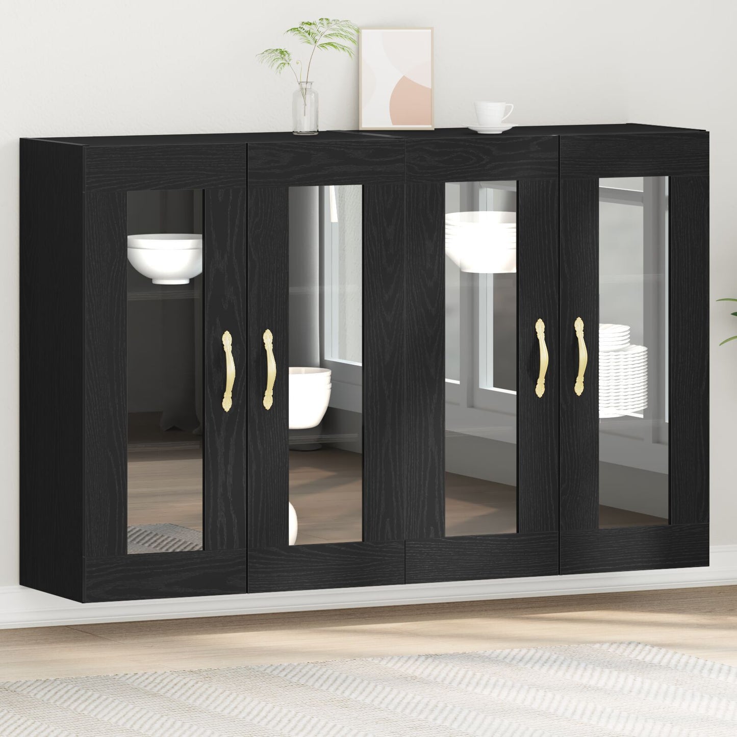 Veggskap Svart Eik 2 stk 69,5x34x90 cm