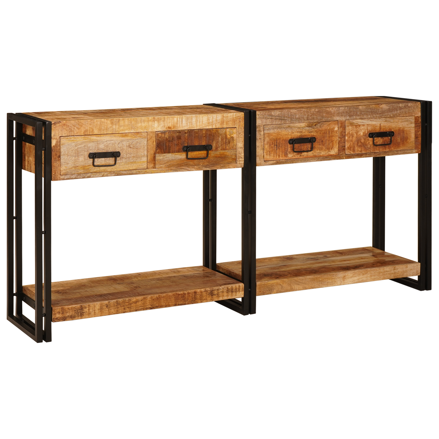 Avlastningsbord konsollbord Tre 2 stk Brun 160 x 33 x 75 cm Massivt grovt mangotre