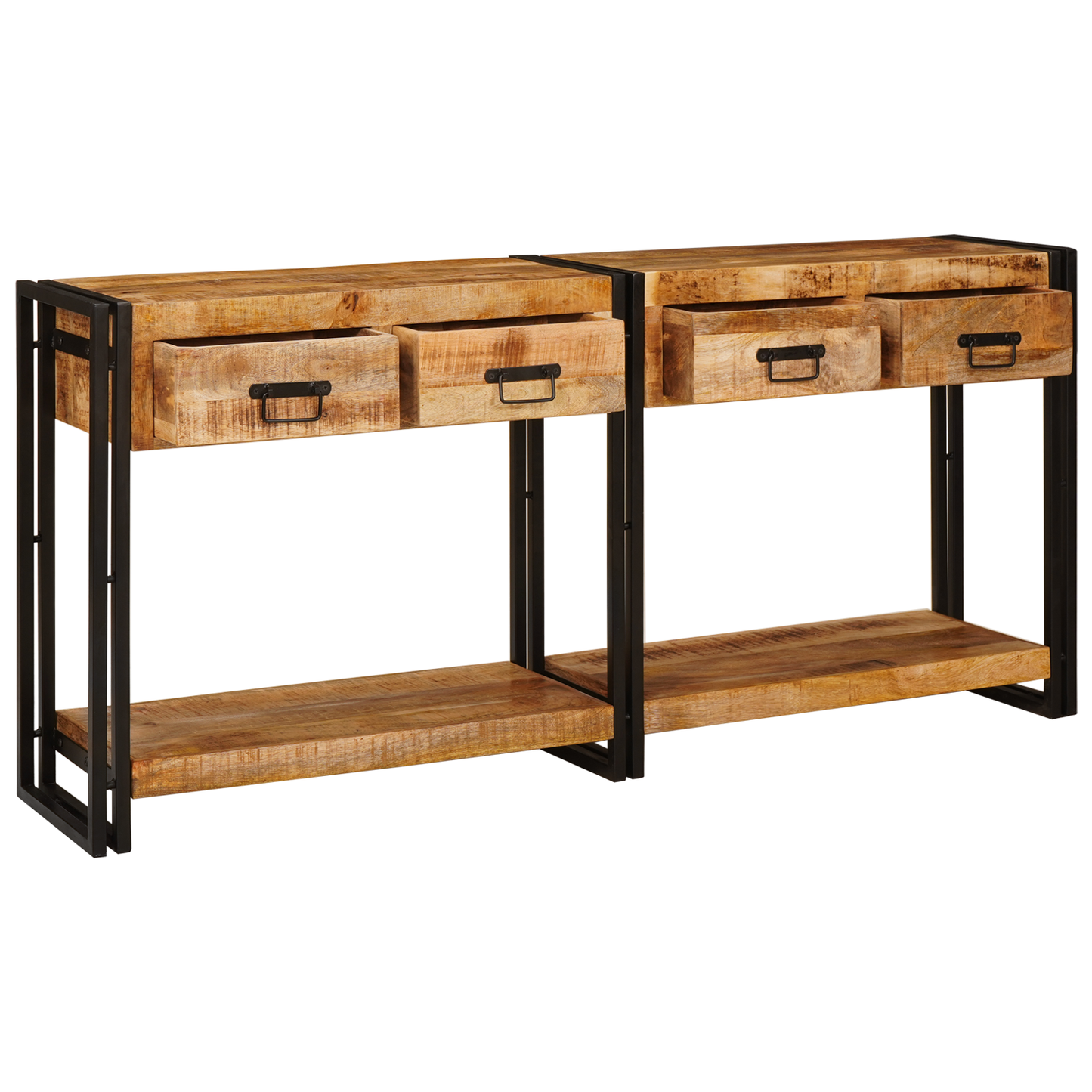 Avlastningsbord konsollbord Tre 2 stk Brun 160 x 33 x 75 cm Massivt grovt mangotre