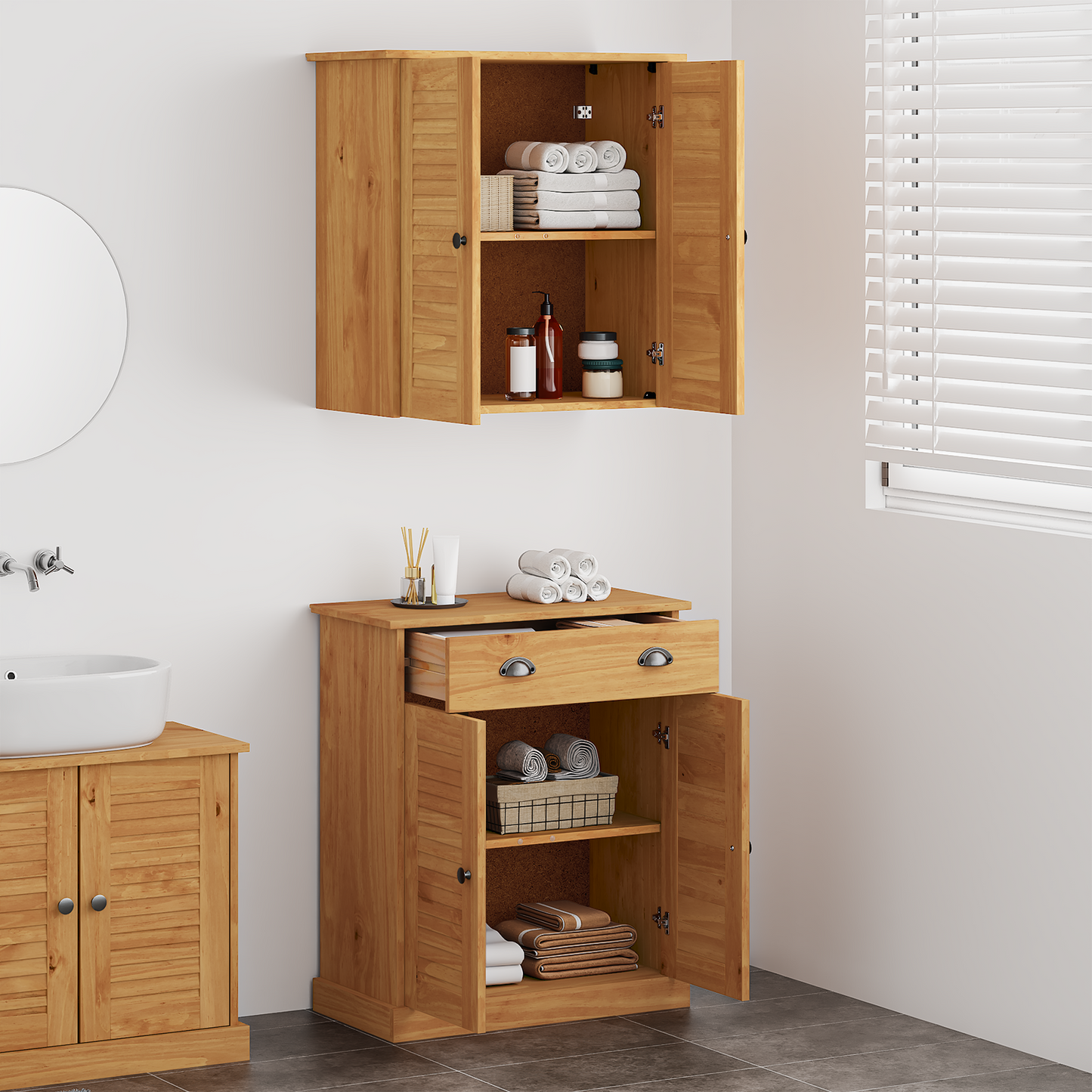 Baderomsinnredningssett med skuff med hylle 2 pcs Brun 67.5 x 34 x 80 cm