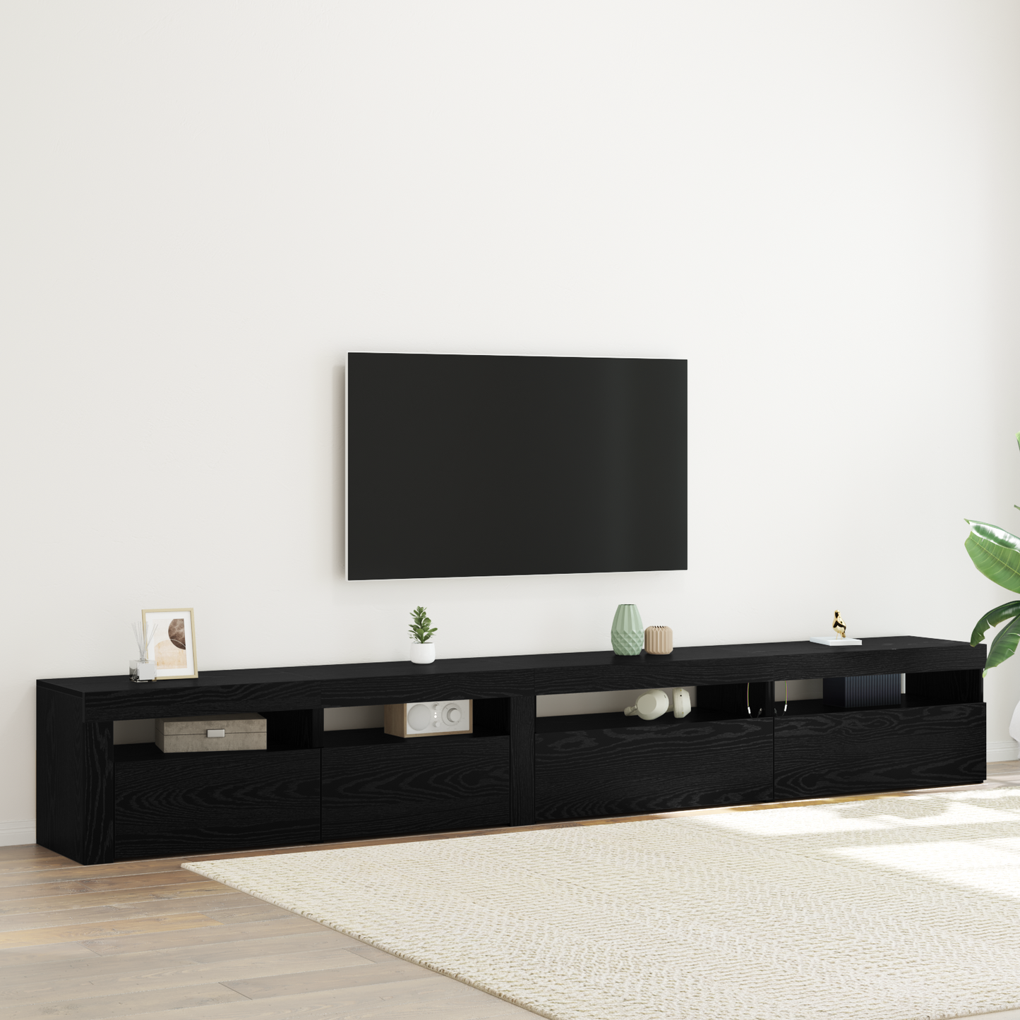 3-delt TV-skapsett med LED-lamper svart eik konstruert tre