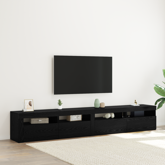 3-delt TV-skapsett med LED-lamper i svart eik kunstig tre