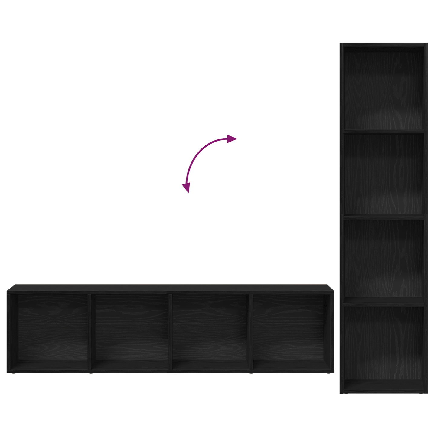 Bokhylle Svart Eik Romdeler 3 stk 36x30x143 cm