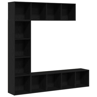Bokhylle Svart Eik Romdeler 3 stk 36x30x143 cm