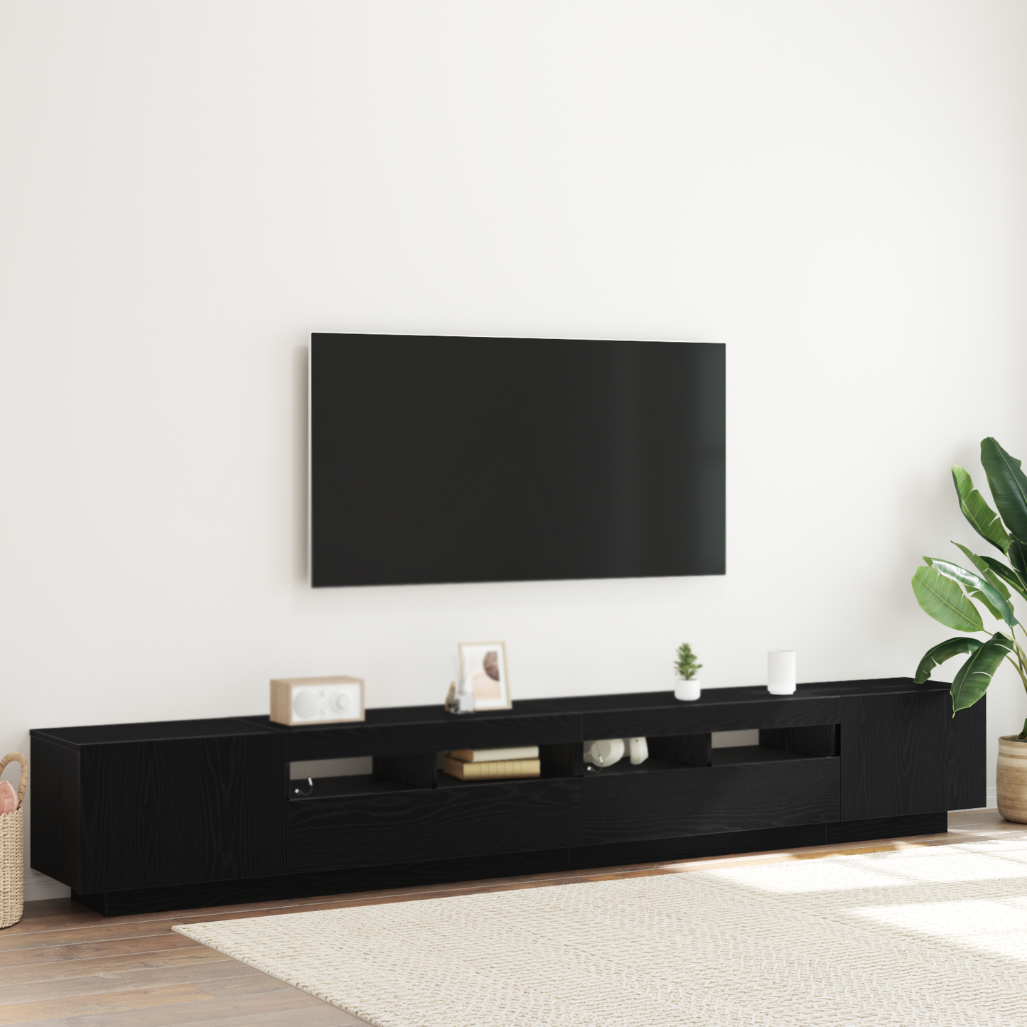 TV-Møbel Svart Eik TV-skap med LED-lys i 260x35x40 cm av