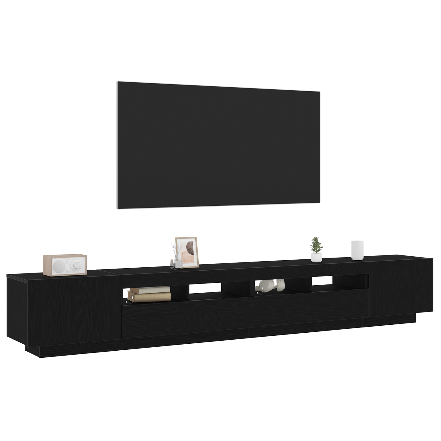TV-Møbel Svart Eik TV-skap med LED-lys i 260x35x40 cm av