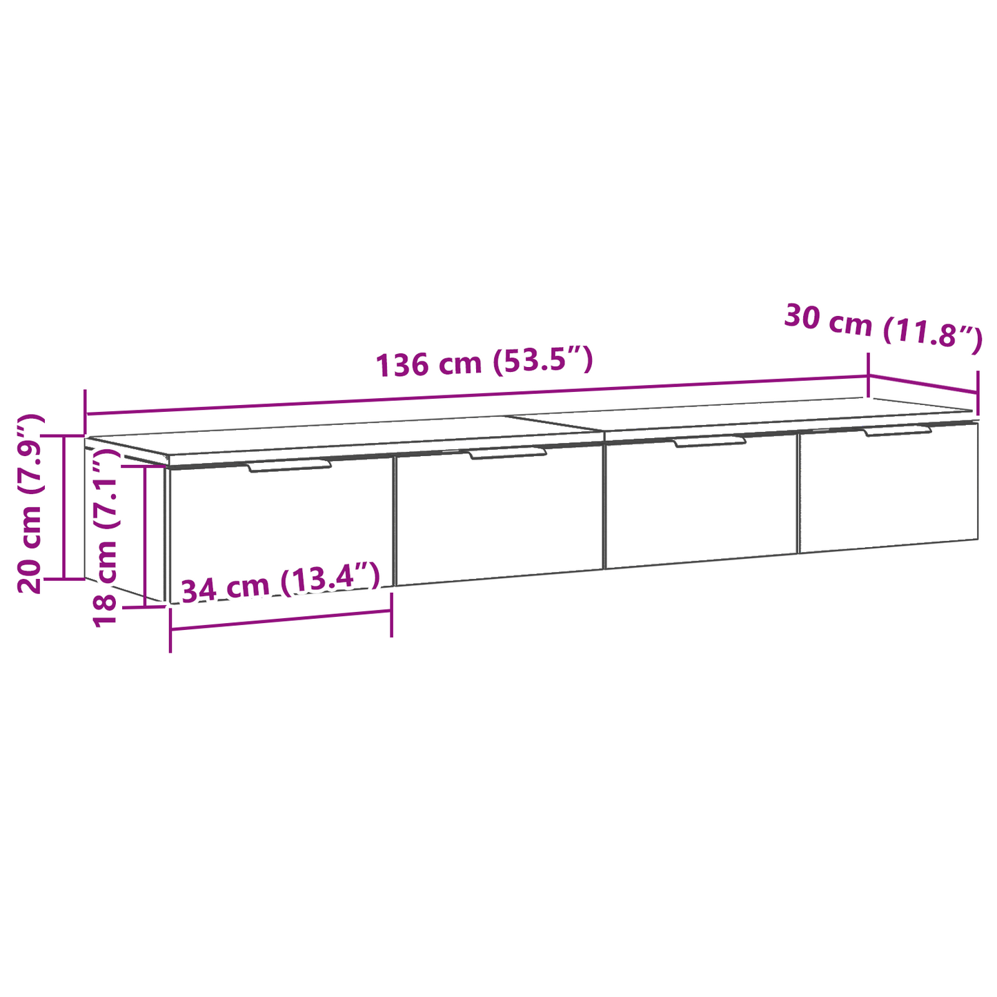 Veggskap Svart Eik 2 stk 68x30x20 cm