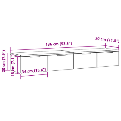 Veggskap Svart Eik 2 stk 68x30x20 cm
