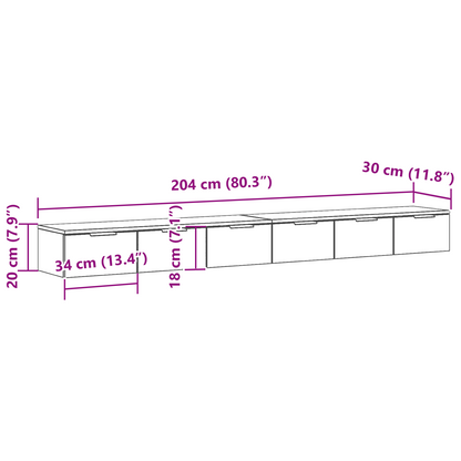Veggskap Svart Eik 2 stk 102x30x20 cm