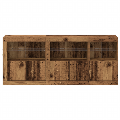Skjenk Gammelt Tre med LED-lamper 162x37x67 cm