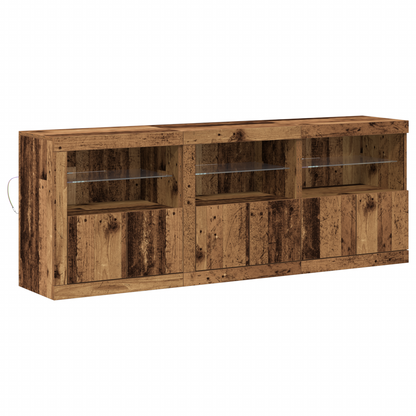 Skjenk Gammelt Tre med LED-lamper 181,5x37x67 cm