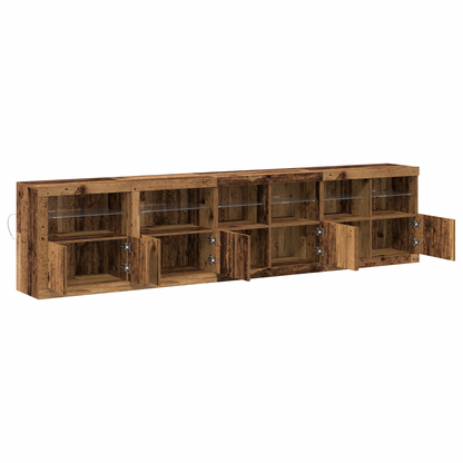 Skjenk Gammelt Tre med LED-lamper 283x37x67 cm