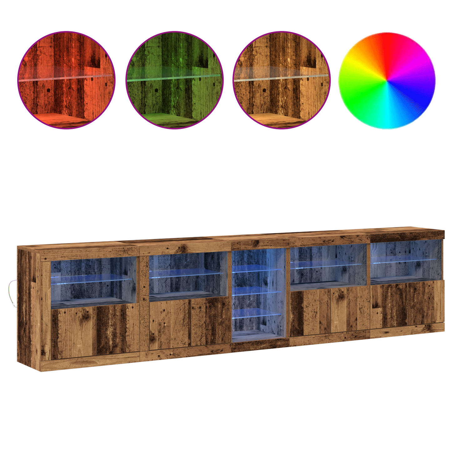 Skjenk Gammelt Tre med LED Lys 283x37x67 cm