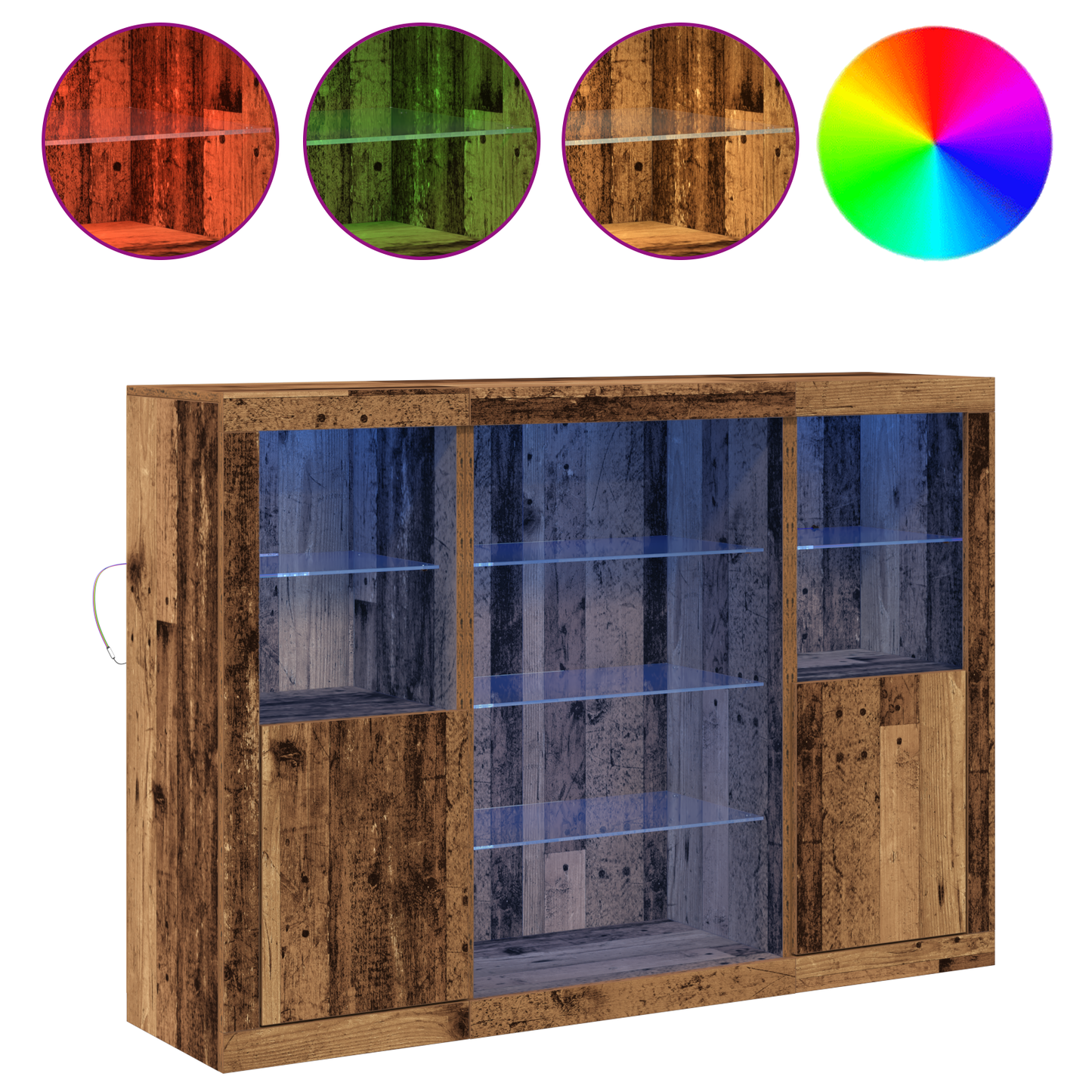 Skjenk Gammelt Tre med LED-lamper 143 x 37 x 100 cm