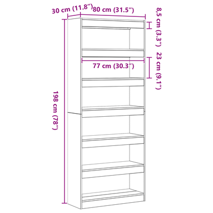 Bokhylle Hvit 80 x 30 x 198 cm Oppbevaring