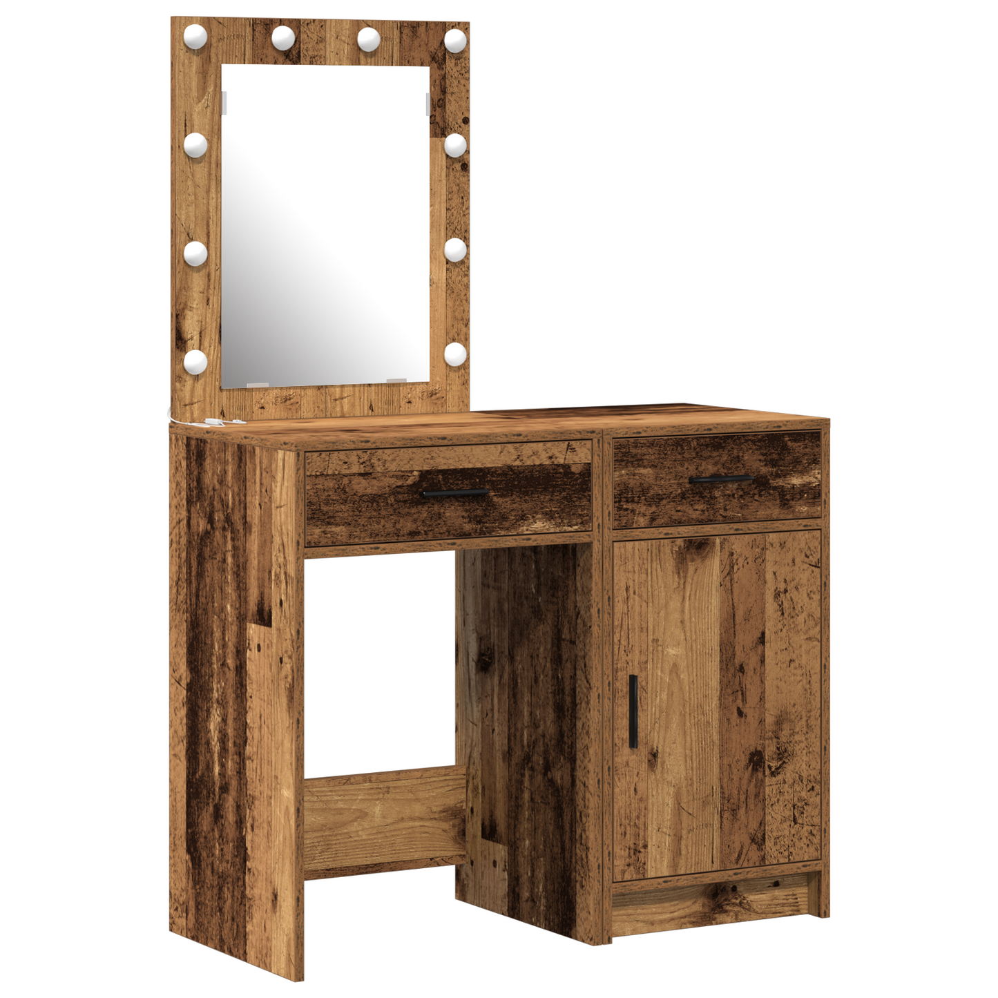 2-delt sminkebordsett med LED i gammel tre finish
