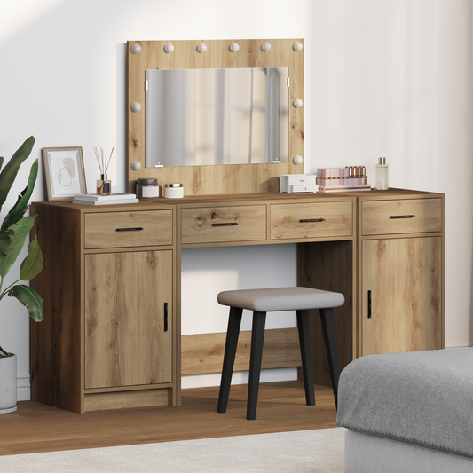 3-delt dressingbordsett med LED i artisan eik og konstruert tre