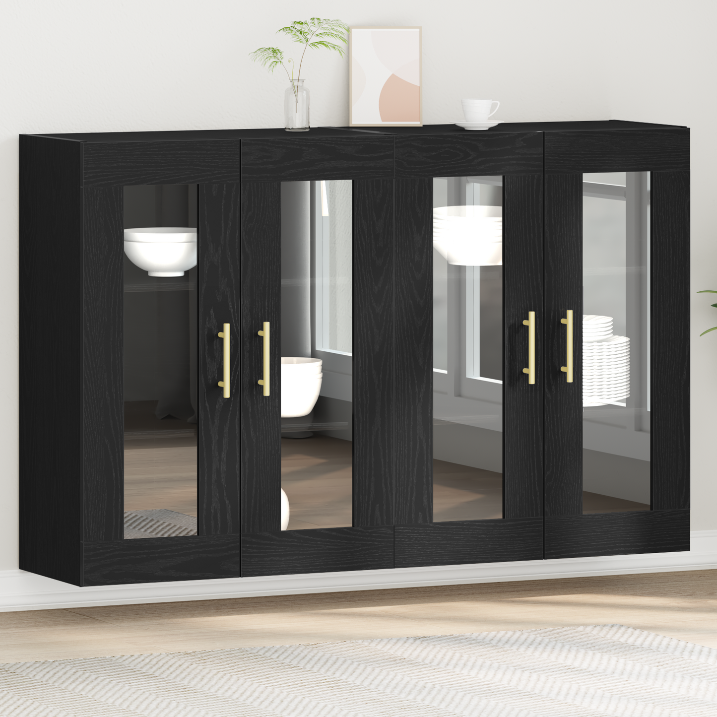 Veggskap Svart Eik 2 stk 69,5x34x90 cm