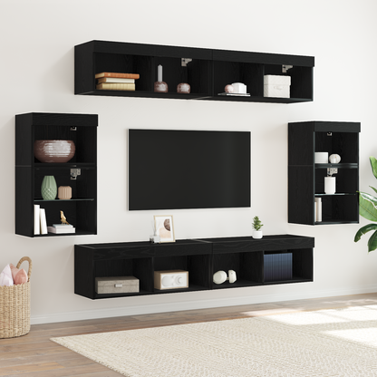 Vegghylle Svart Eik flytende 2 stk 40x28,5x40 cm