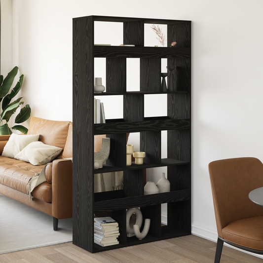 Bokhylle Svart Eik Romdeler 2 stk 100x33x187,5 cm