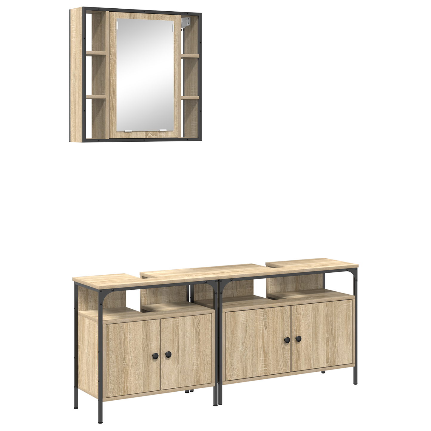 Baderomsmøbelsett Sonoma Eik med hylle Veggmontert dør med speil 3 st 80 x 30 x 60 cm