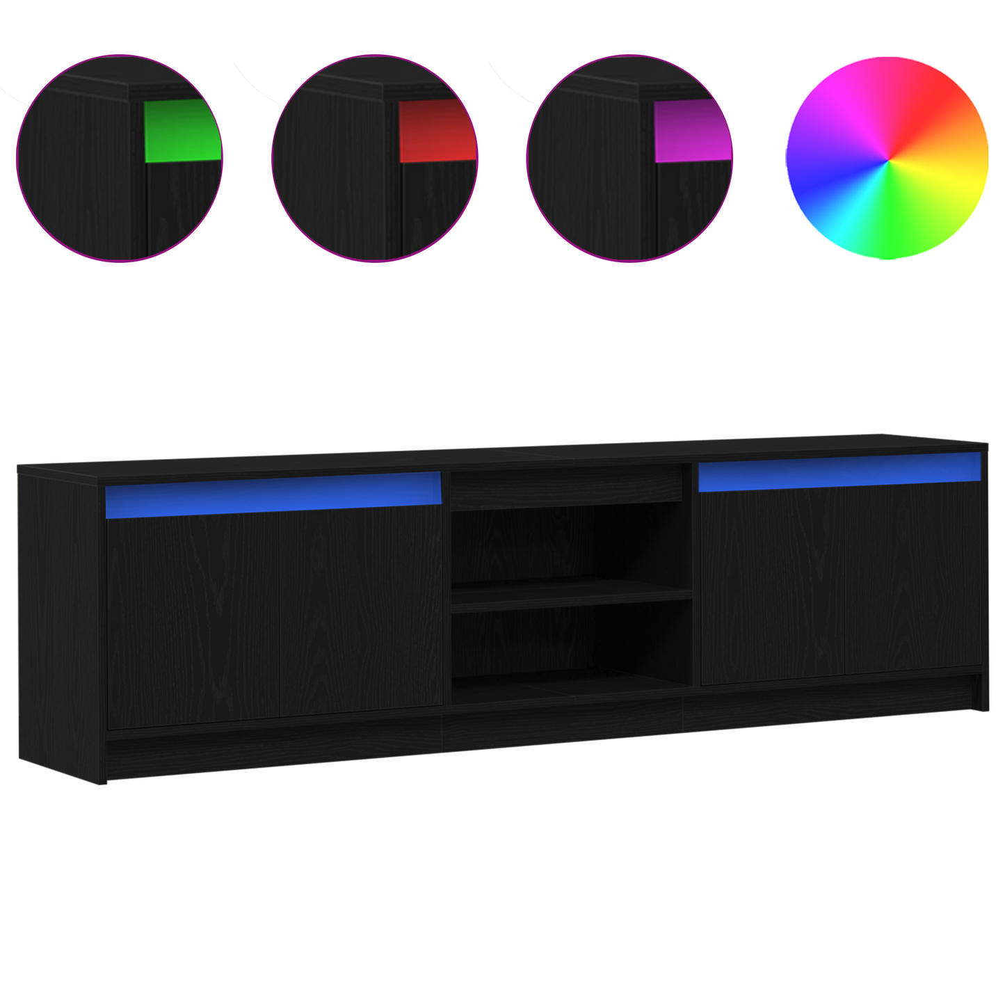 TV-Møbel Svart TV-skap med LED -stripelys med lagring med dør 182 x 34 x 50 cm