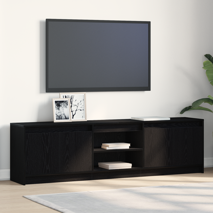 TV-Møbel Svart TV-skap med LED -stripelys med lagring med dør 182 x 34 x 50 cm