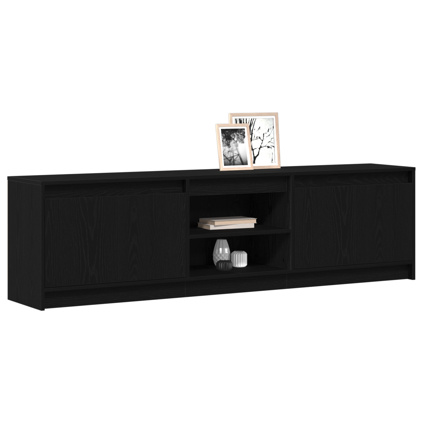 TV-Møbel Svart TV-skap med LED -stripelys med lagring med dør 182 x 34 x 50 cm