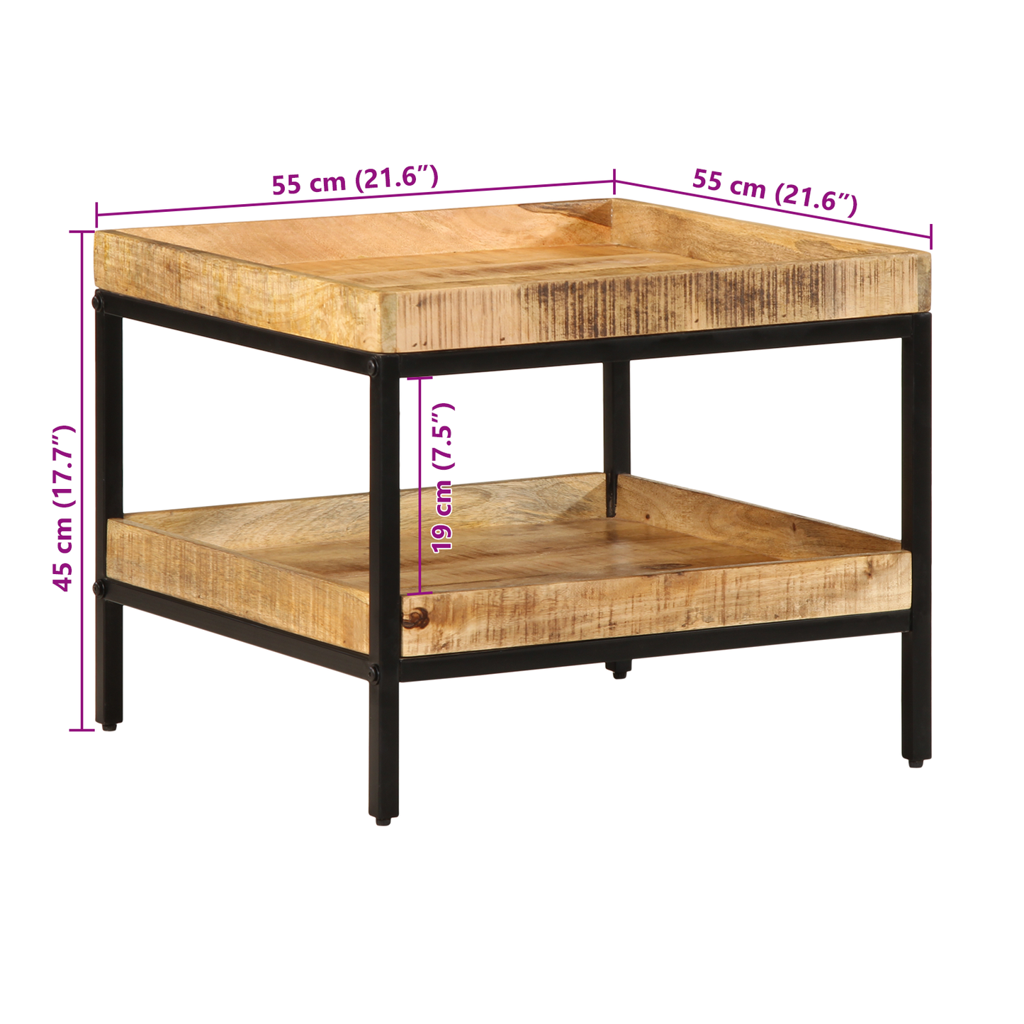 Sidebord Tre 55x55x45 cm Solid Tre Grovt Mangotre