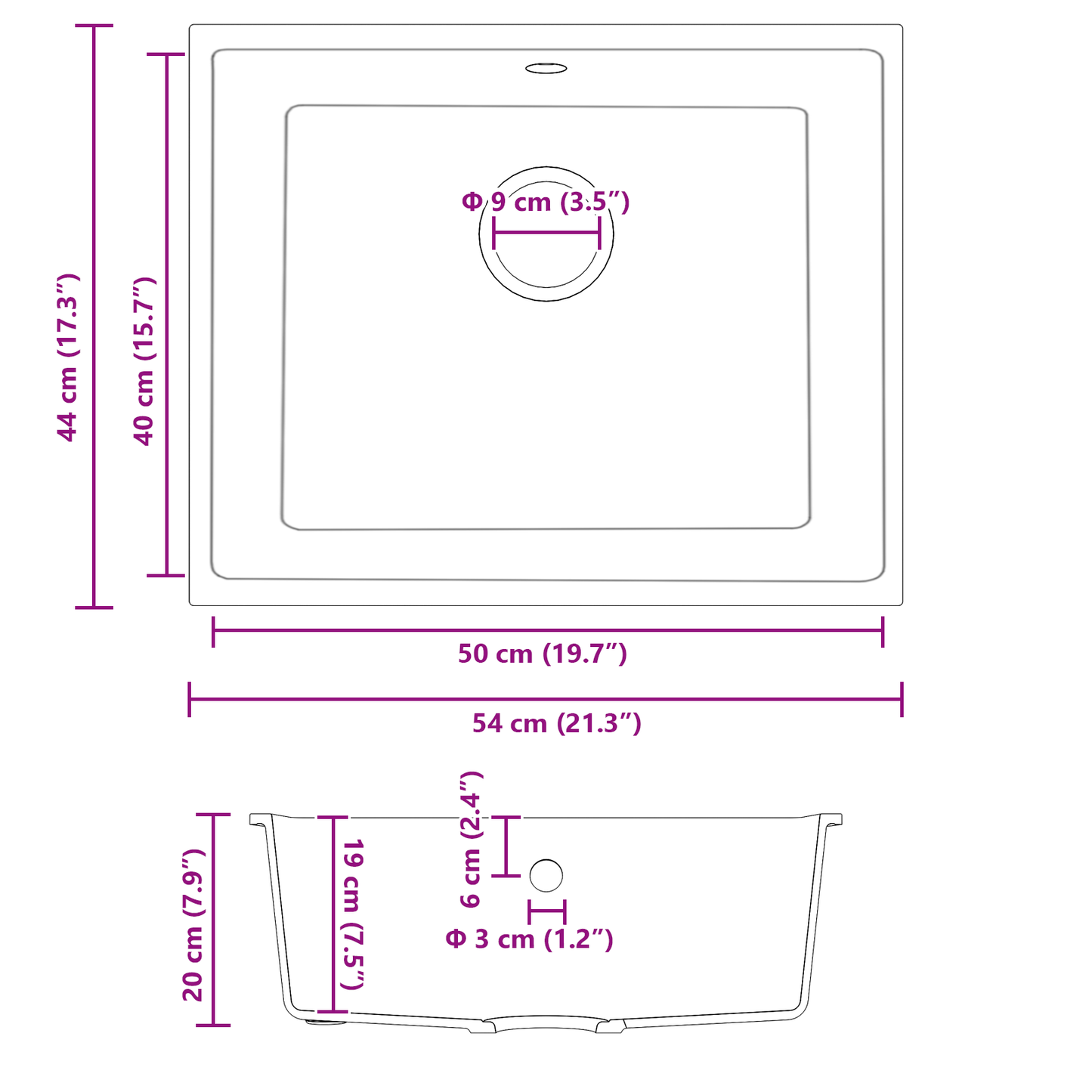 kjøkkenvask med overløpshull Hvit granitt