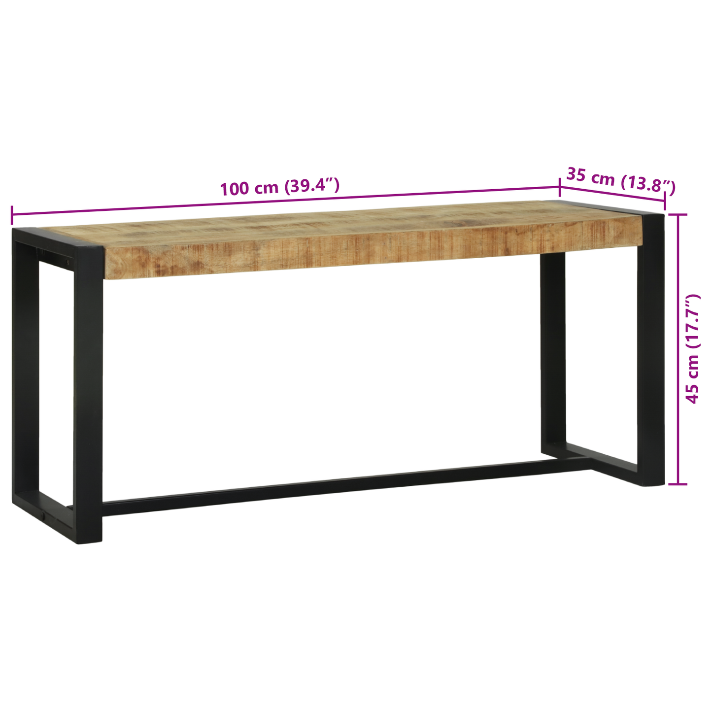 Benk 100x35x45 cm Solid Rå Mango