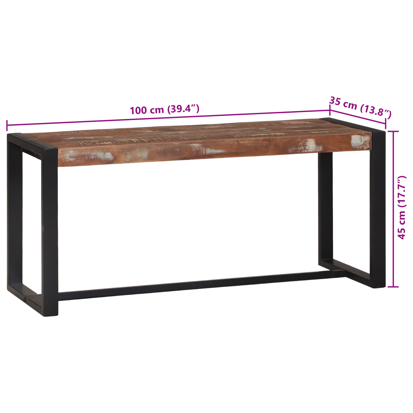 Benk Flerfarget 100x35x45 cm Massivt gjenvunnet tre
