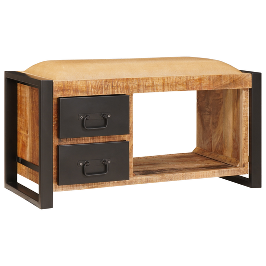 Oppbevaringsbenk med lerret 80x35x40 cm Solid Ru Mangotre