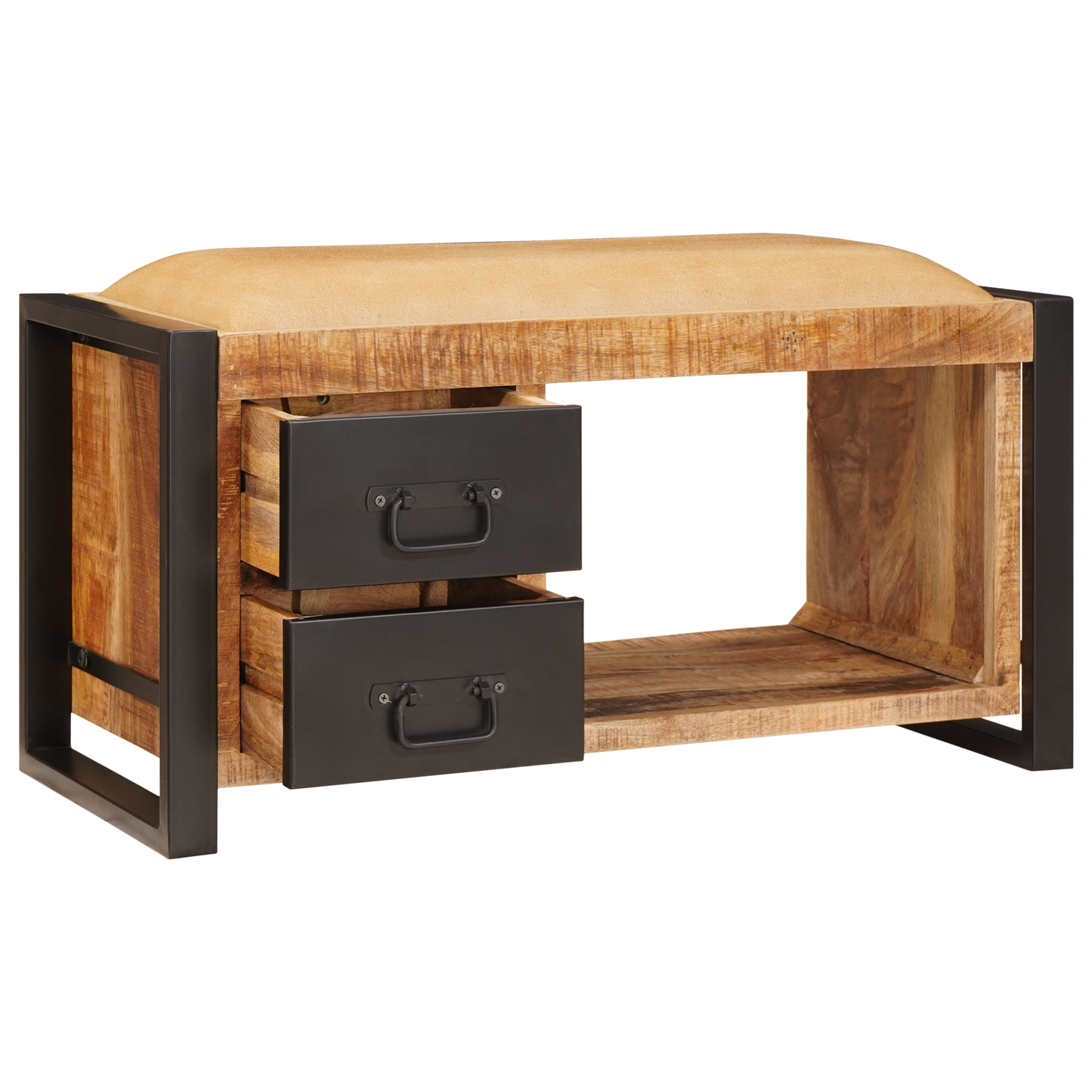 Oppbevaringsbenk med lerret 80x35x40 cm Solid Ru Mangotre