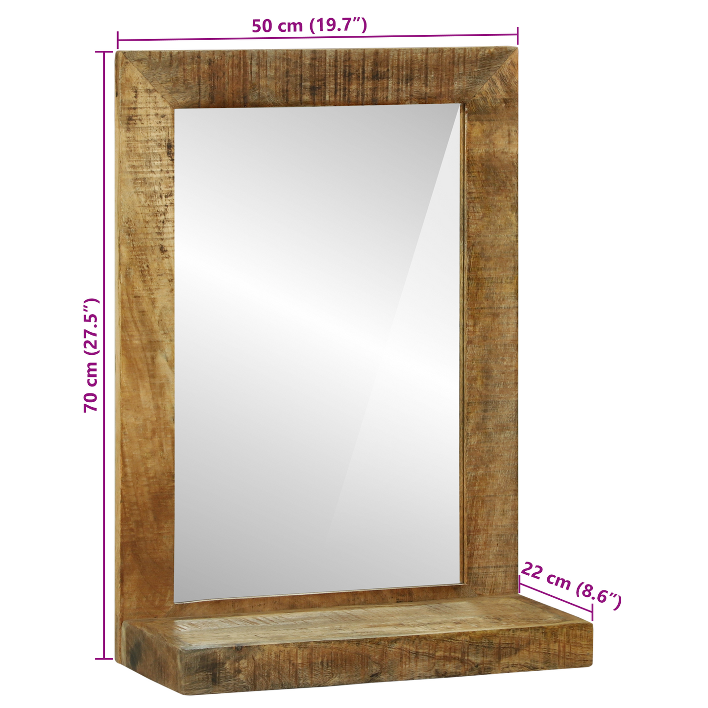Badeværelsesspeil 50x22x70 cm Massivt Ruft Mangotre
