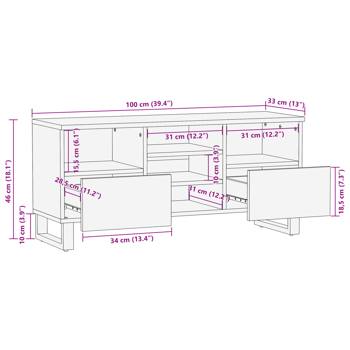 TV-Møbel Tre TV-skap 100x33.5x46 cm Solid mangotre