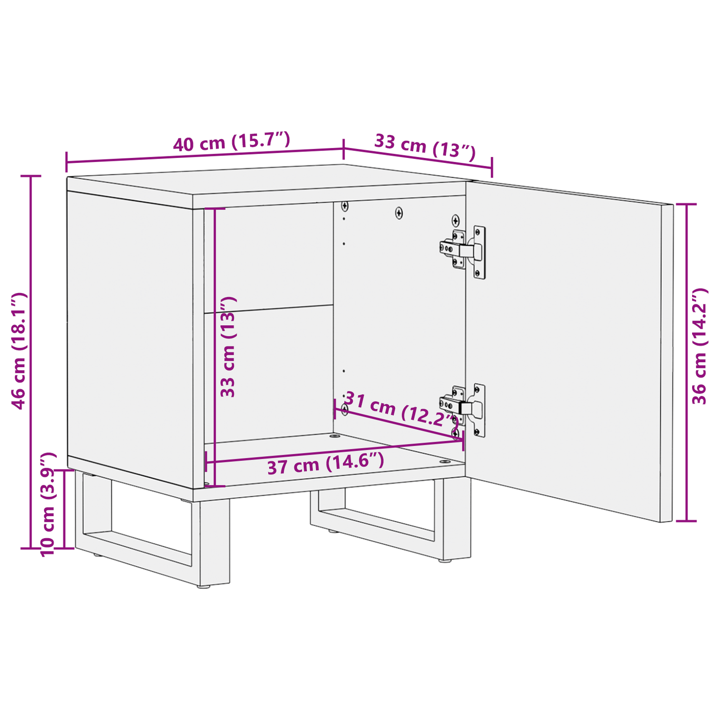 Nattbord Sengbord Tre 40 x 33.5 x 46 cm