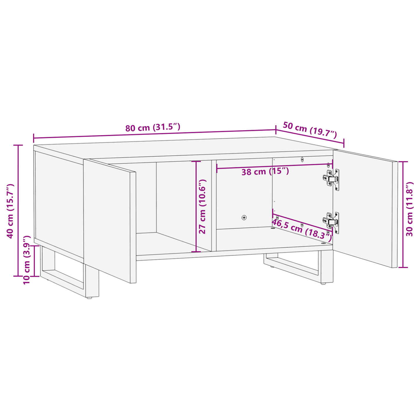 Salongbord Sofabord Tre 80x50x40 cm Massivt Tre og
