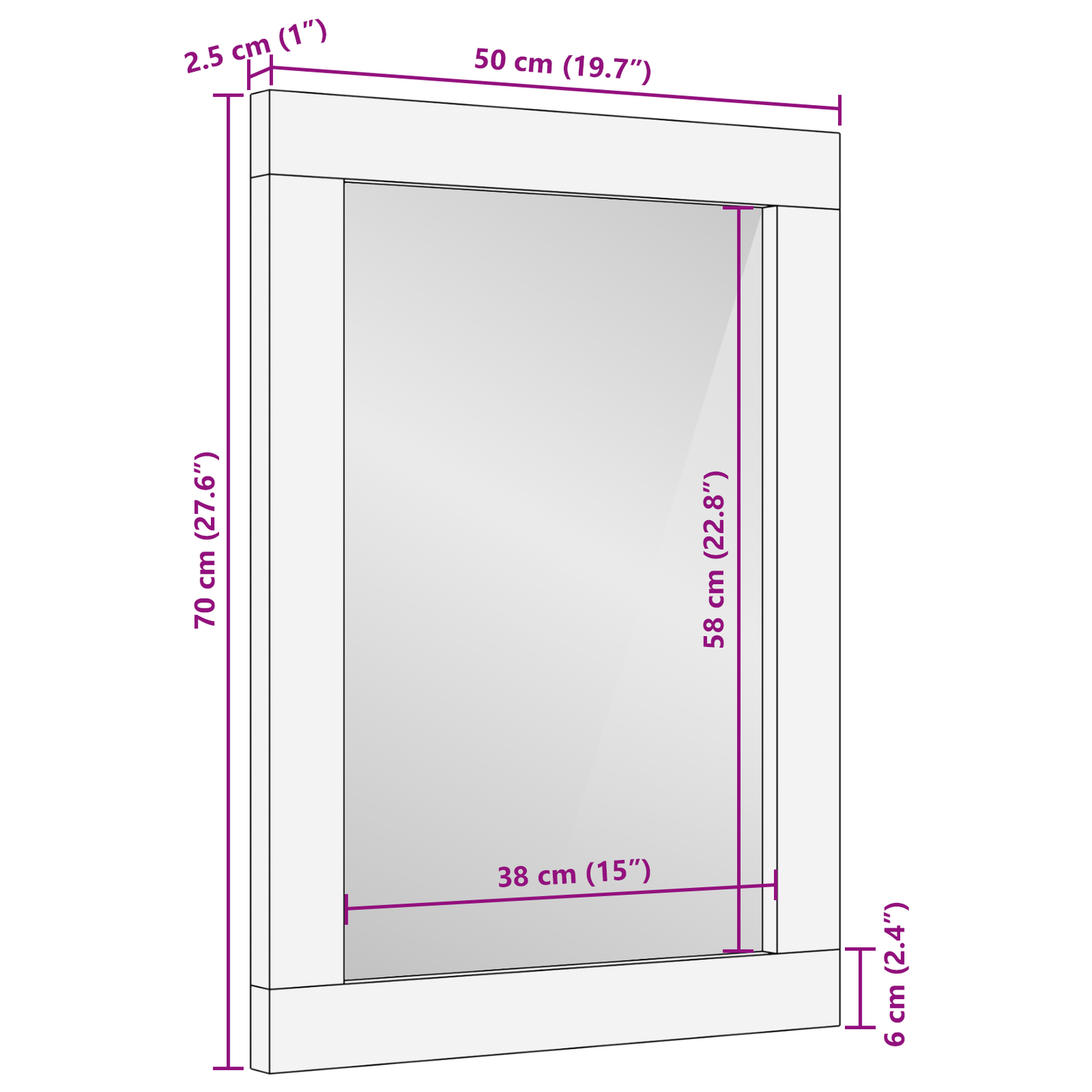 Baderomspeil, 50x70x3 cm, laget av solid mangotre.