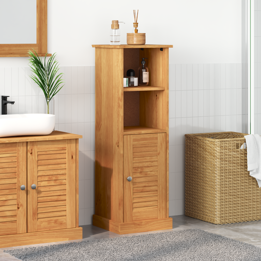 Baderomsskap honningbrun 37 x 34 x 110 cm Heltre furu