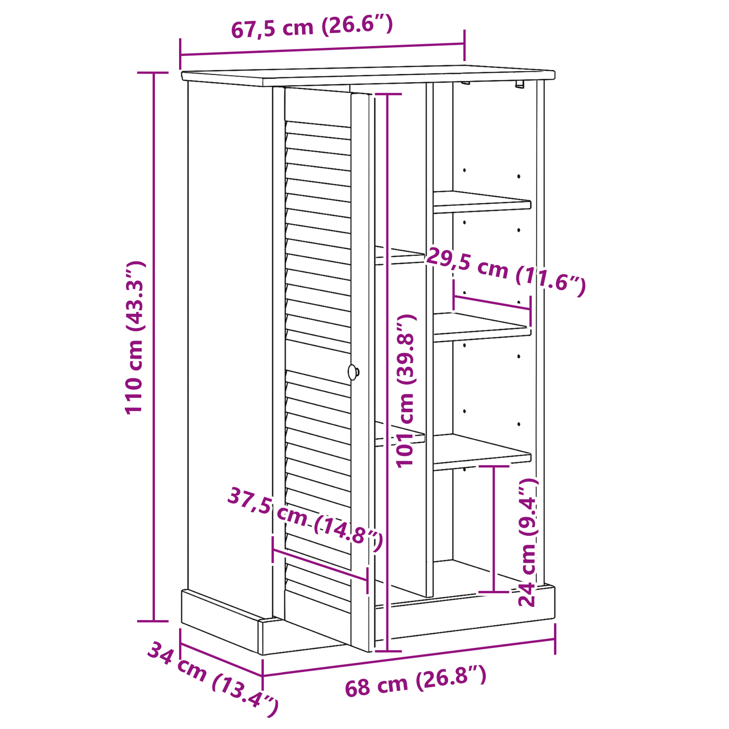 Baderomsskap honningbrun 68 x 34 x 110 cm Heltre furu