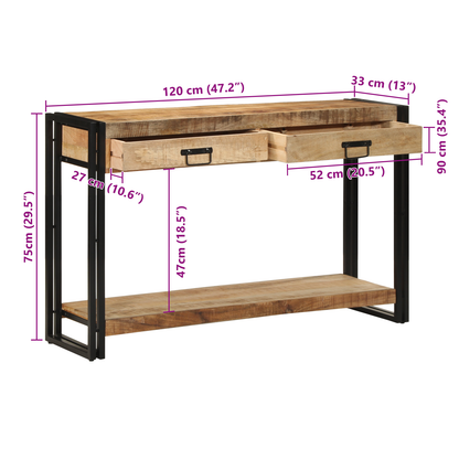 Avlastningsbord konsollbord Tre 120x33x75 cm Solid Rått Mangotre