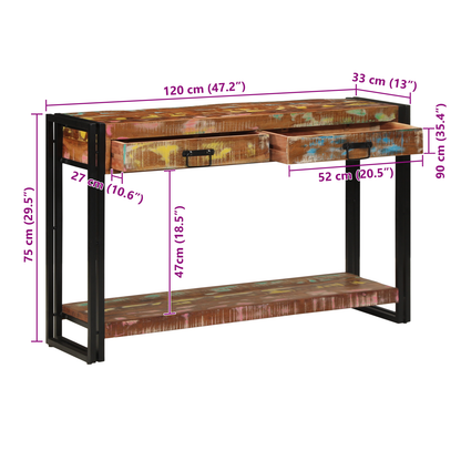 Avlastningsbord konsollbord Tre Flerfarget 120x33x75 cm Solid Gjenvunnet Tre
