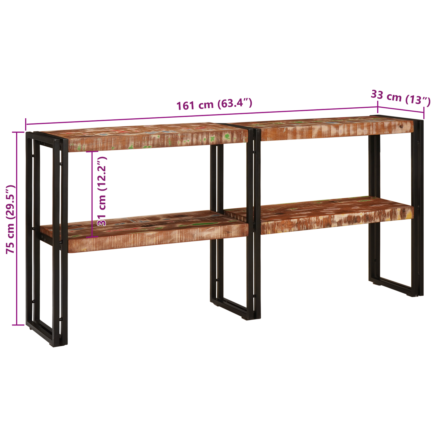 Avlastningsbord konsollbord Tre 160x33x75 cm Solid Tre Gjenvunnet