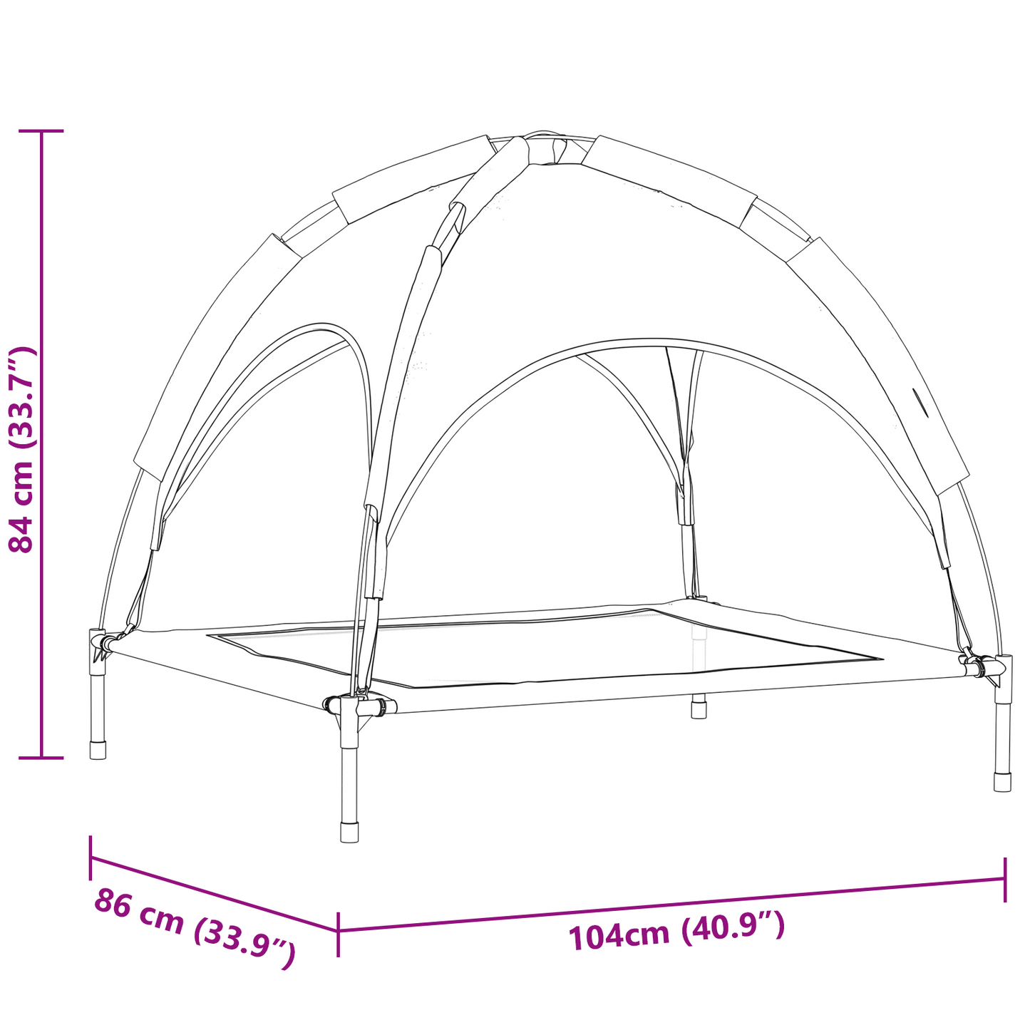 Hundeseng Hevet med avtakbart tak Svart XL stål