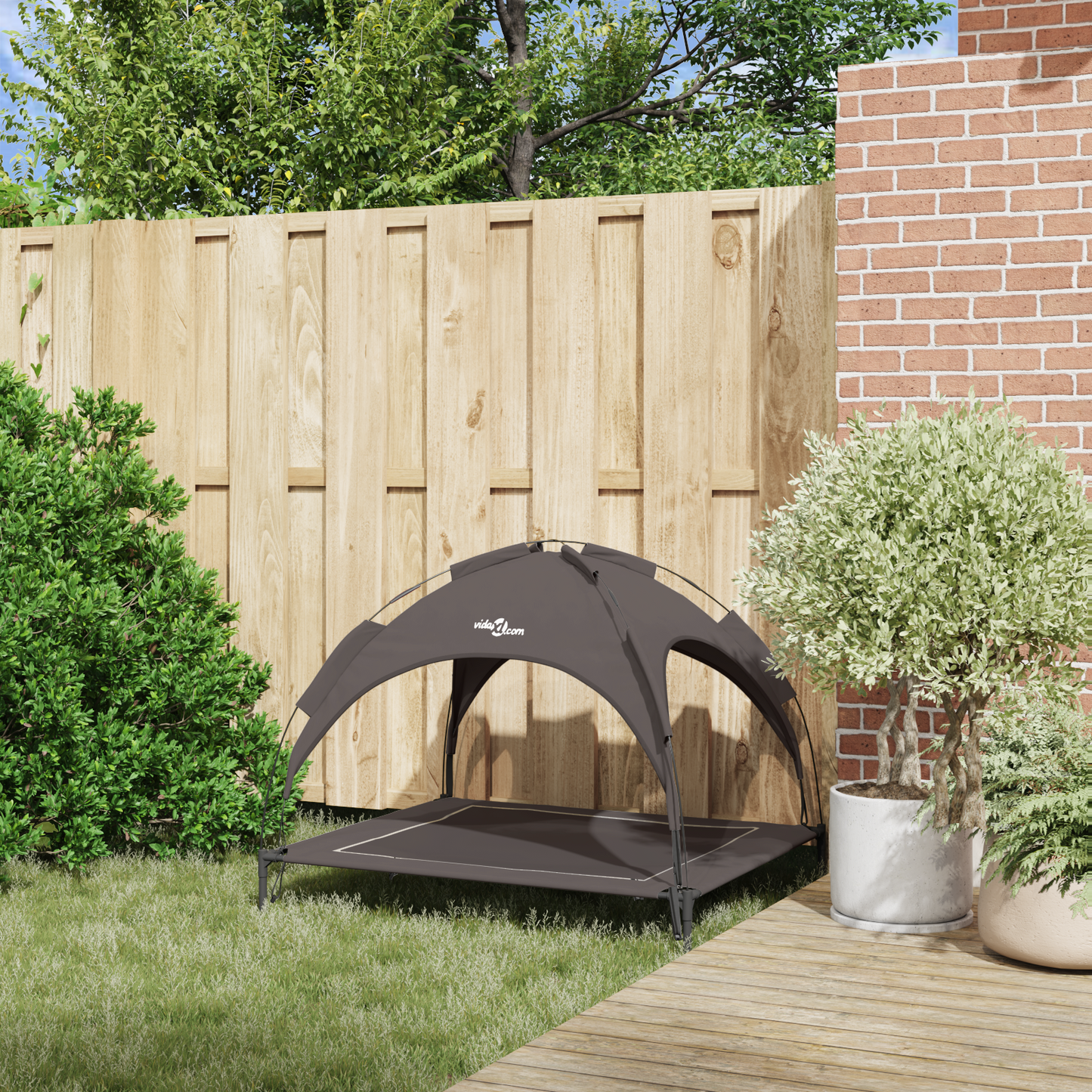 Hundeseng Hevet med avtakbart tak Brun XL stål